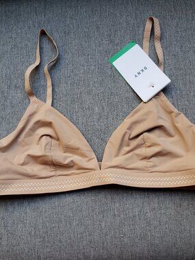 BNWT DKNY Cashmered Tan Wireless Triangle Bralette with Dotted Band (L)